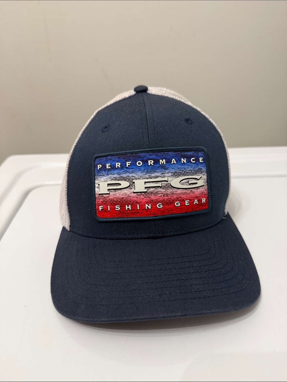 🥳 5 for $25 BUNDLE Columbia PFG Navy and White Trucker Hat with Red Accent Patch